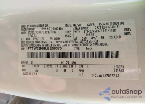 2020 Ford F-250 Xl from USA, damaged, VIN 1FT7W2B66LEE56375